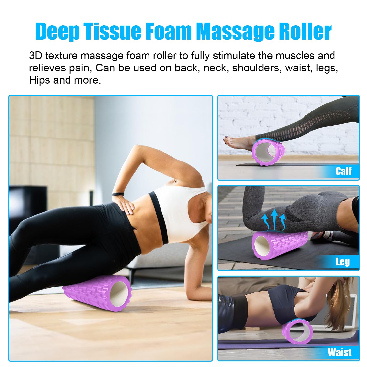Foam Roller, Vylaier Rullo Massaggio Muscolare per Yoga, Pilates, Stretching, Roller Pilates Massaggio Gambe, Schiena e Braccia, essenziale per rilasciare le tensioni muscolari - 33x14cm