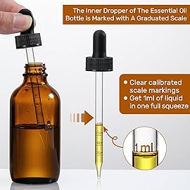 4 Pack, 100ml Dropper Bottles with 2pcs Glass Pipettes(1ml) - Essential Oils Bottles for Health, Personal Care & Beauty - 3.4oz Thick Dark Amber Glass Tincture Bottle with Eye Droppers, Leakproof