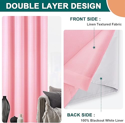 Miniatura 9 de Diraysid Cortinas 100% opacas de lino blanco para dormitorio, con ojales, aislamiento térmico, cortinas de oscurecimiento de habitación (2 paneles,