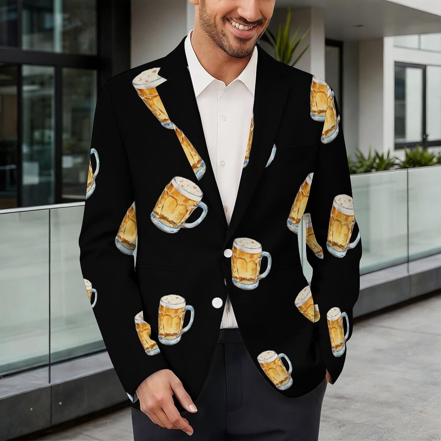 Glass Beer Mug Mens Casual Blazer Sport Coat Two Buttons Business Jackets