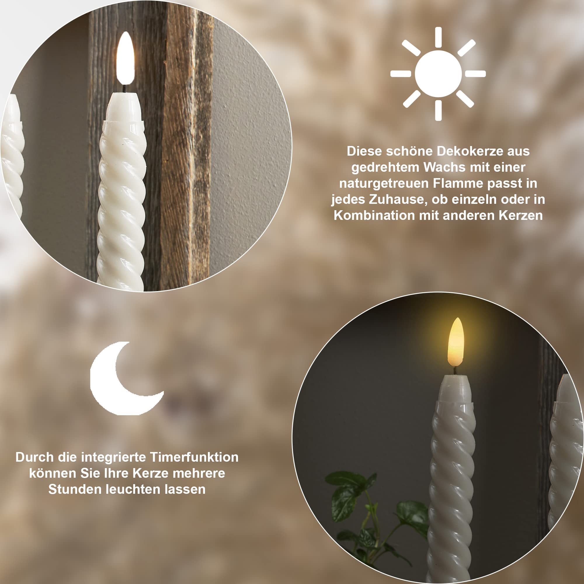 LED-kaarsen met timer GRIJS 4 stuks GRIJS voor binnen - 6 uur - ECHTE WAS 23 cm hoogte LED-kaarsen met timer GRIJS 4 stuks GRIJS voor binnen - 6 uur - ECHTE WAS 23 cm hoogte