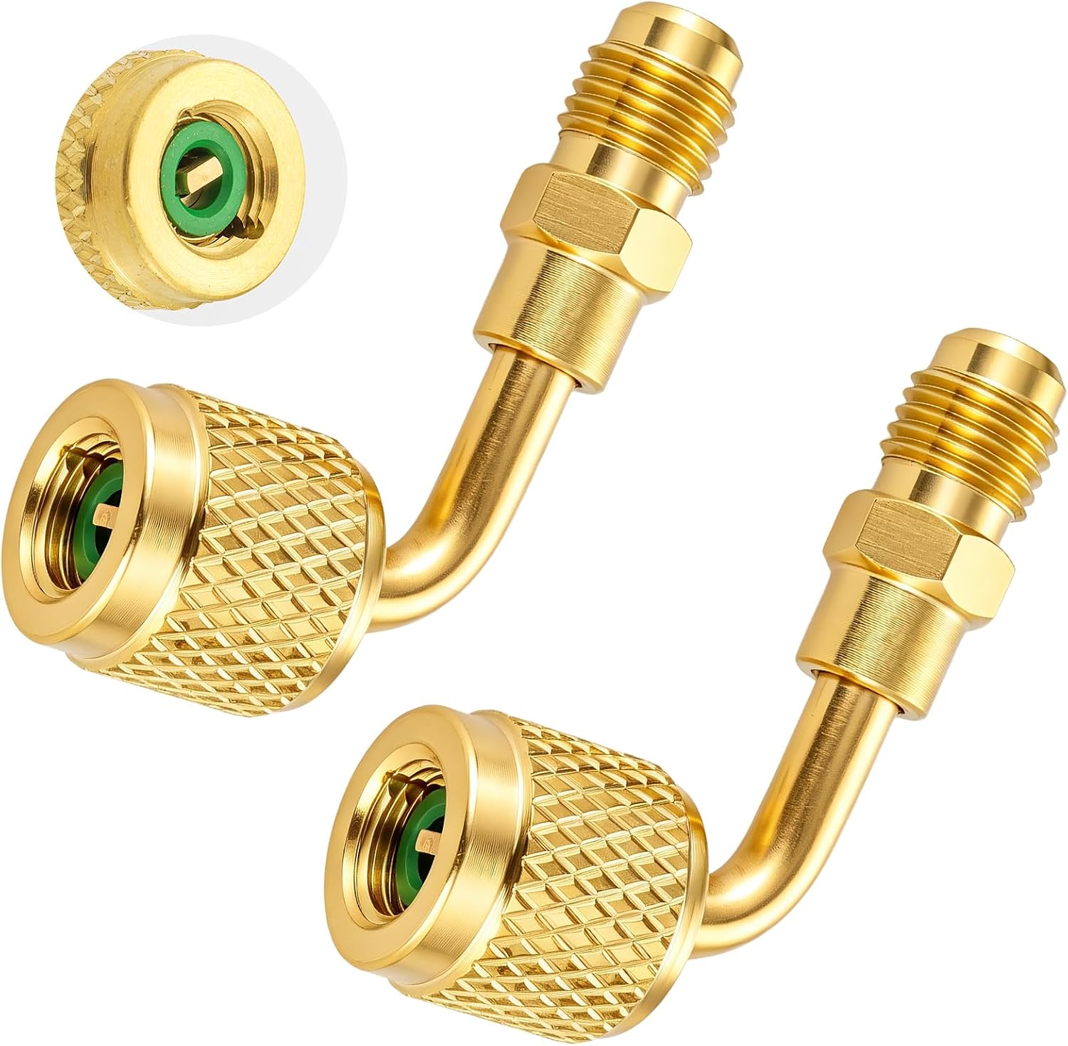 A2L R-32 R-454B Adapter, 90 Degree HVAC Charging Adapter with 1/4"LH Female to 1/4" RH Male Flare for R-454B/R-32 Mini Split Adapter Systems-2PC