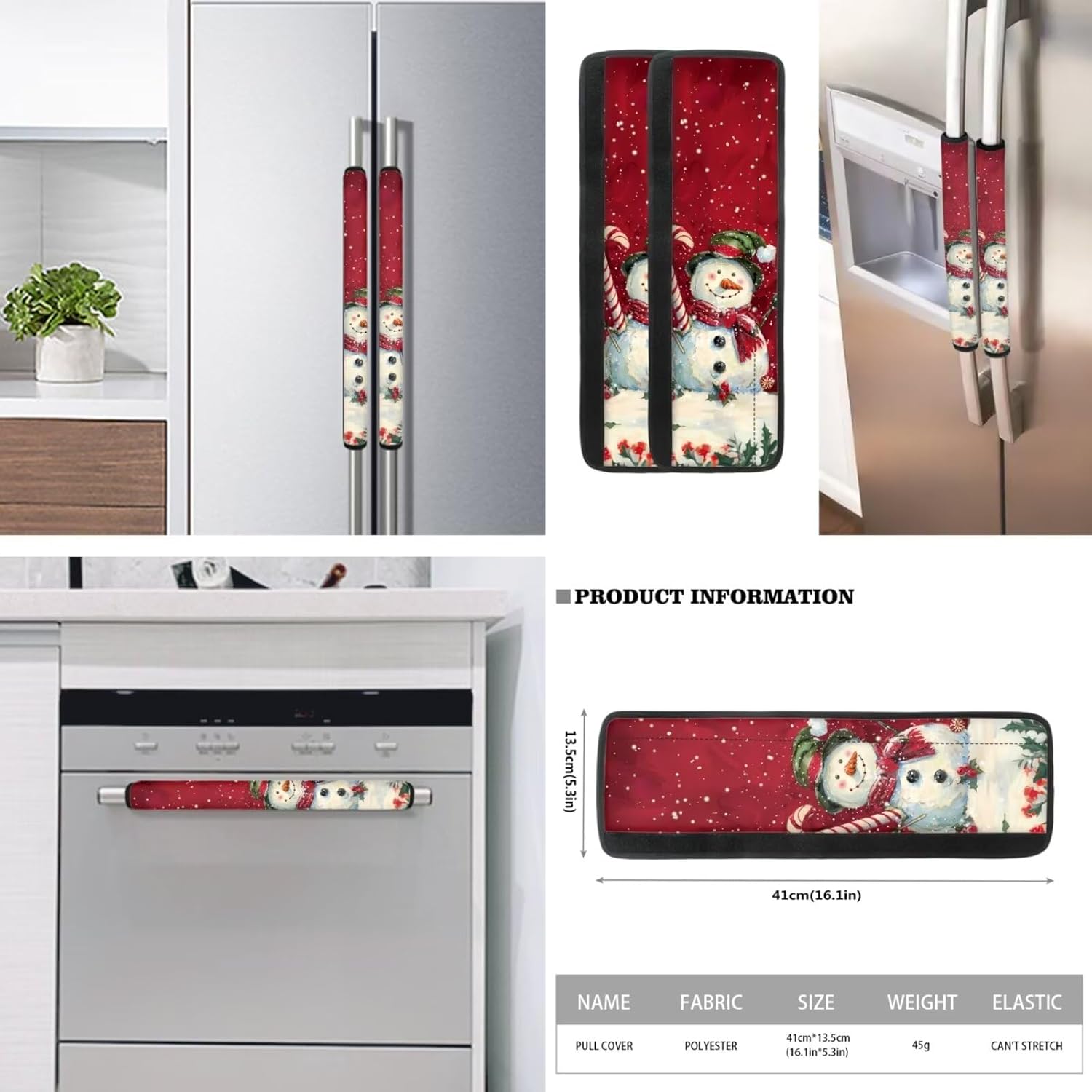 Biyejit Candy Snowman Refrigerator Door Handle Covers Set of 6, Christmas Fridge Handle Covers Kitchen Appliance Handle Cover for Oven Microwave Dishwasher