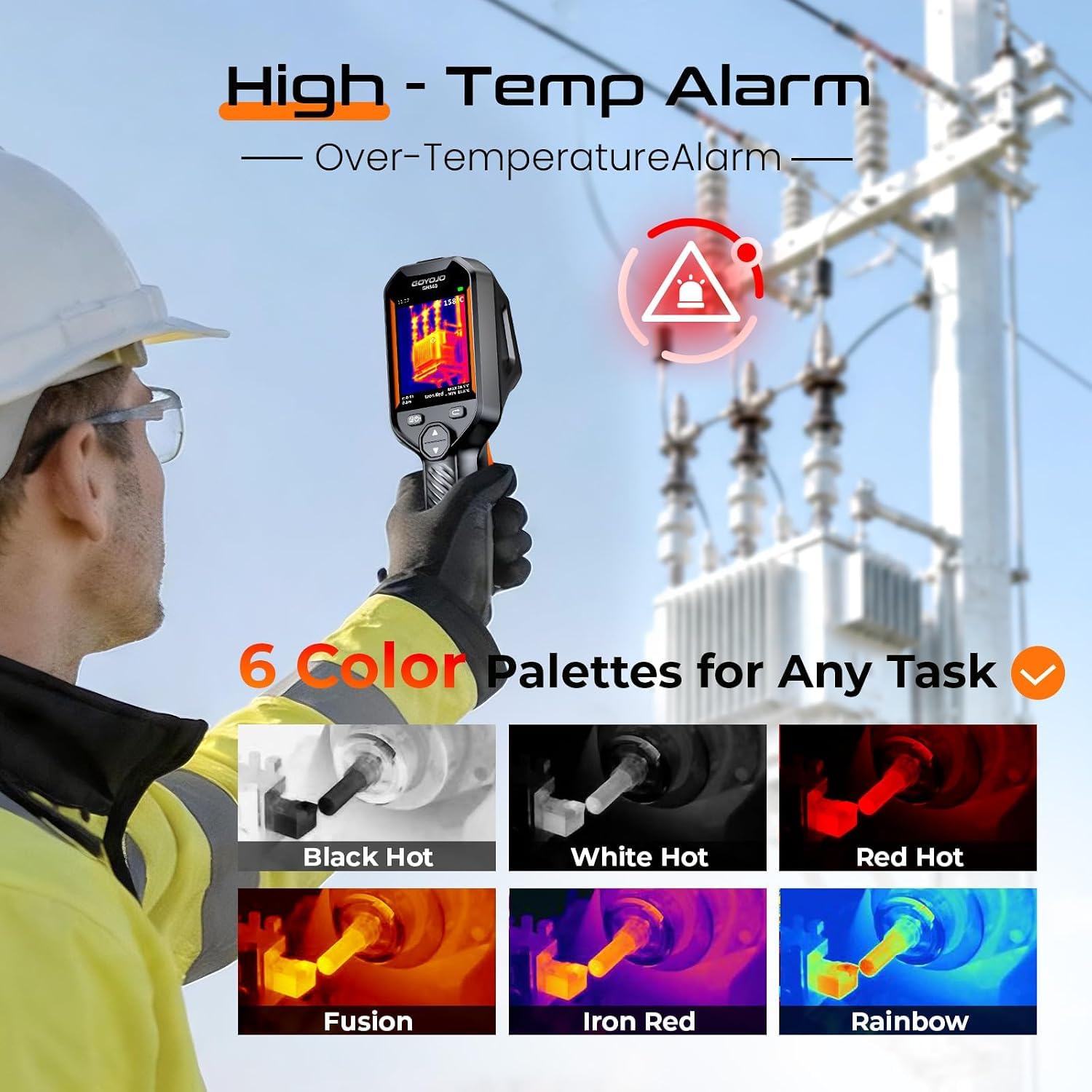 GOYOJO Cámara termográfica de 640 × 480, resolución de 256 × 192 infrarrojos, cámara infrarroja de 25 Hz con cámara de visión de 2 MP, de -20 °C a 550 °C, cámara infrarroja de mano para electricidad