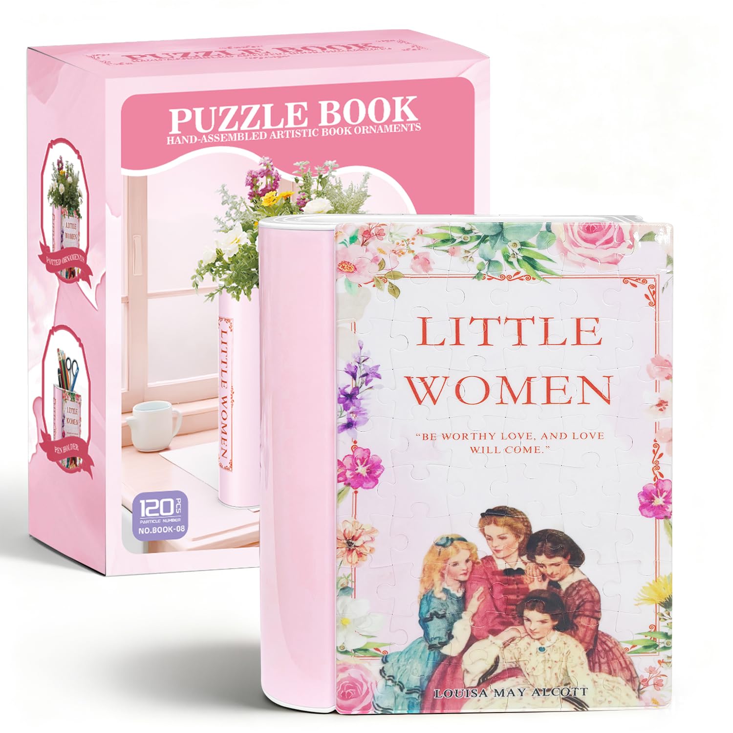 KRYSTHIA 3D Puzzle Vase for Adults, 3D Puzzle Book Vase for Flowers, 120 Pcs 3D Puzzles Planter for Kids Ages 8-13, Unique Vases for Book Decor, Books Lover Gifts for Women(Little)