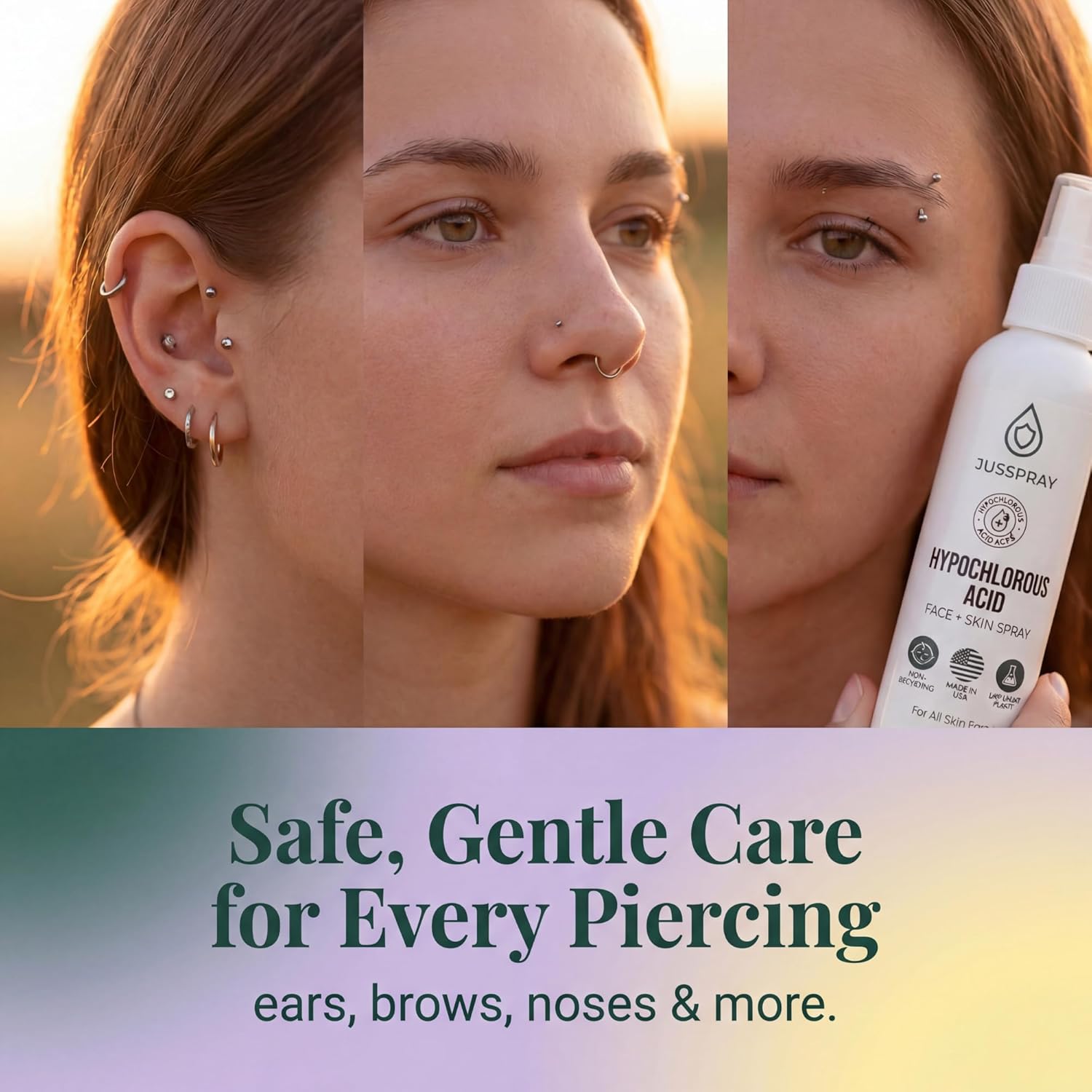 Jusspray™ Hypochlorous Acid Spray for Face and Skin | HOCI Facial Cleanser Mist | 4 oz Hypochlorous Acid for Face, Skin, Acne, Eczema, Body Acne Sprays, Piercing Aftercare, Wound Solution