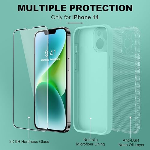 Miniatura 808 de BossKiss Funda compatible con iPhone 14 Pro, silicona mejorada [protección de cámara] [2 protectores de pantalla 9H], forro interior de microfibra