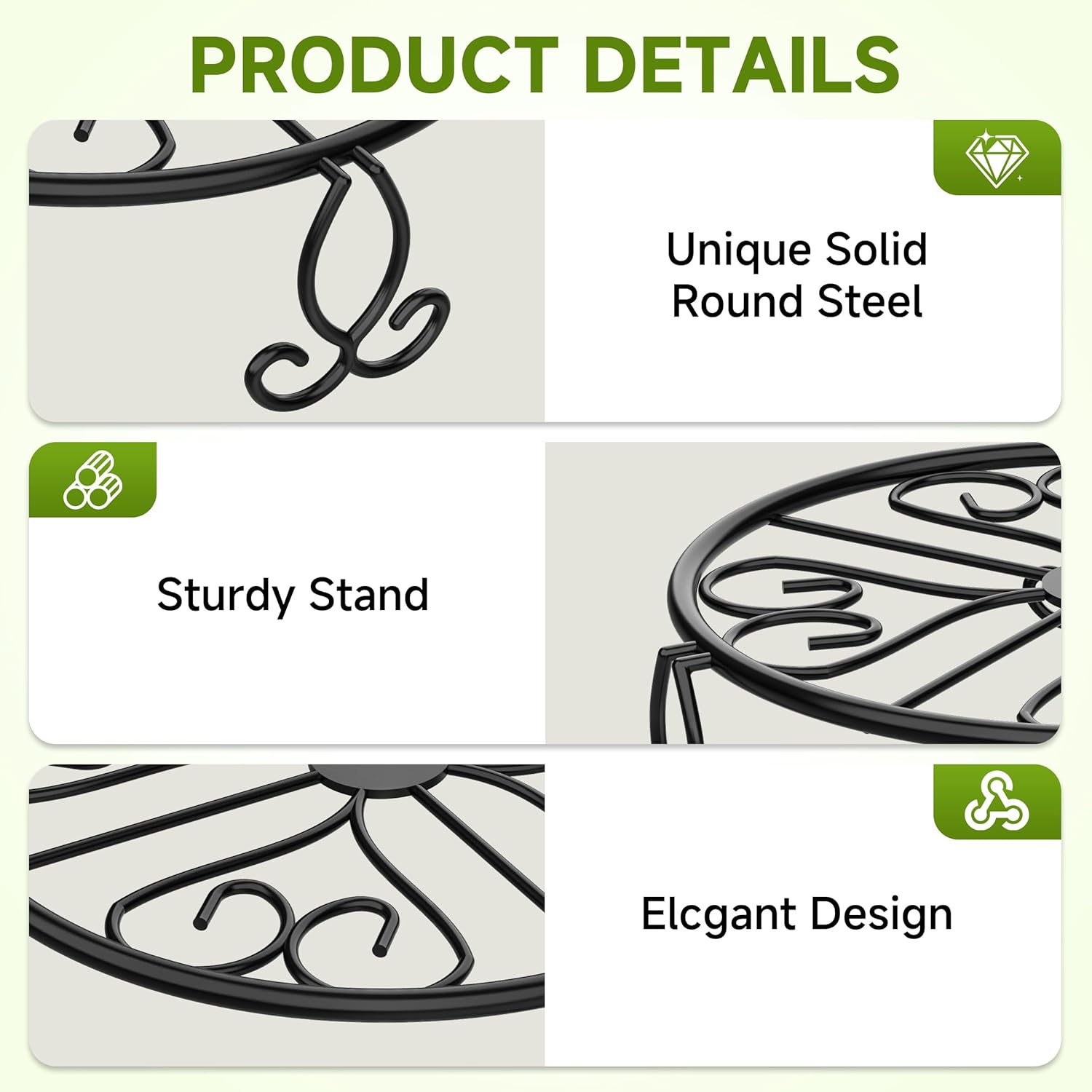 3-Pack Wrought Iron Plant Stands for Outdoor & Indoor Use, Heavy Duty Rustproof Metal Pot Stand Holder, Single Short Round Black Base for Patio Garden Porch Plants Flower Pots Planter Riser 11Inch