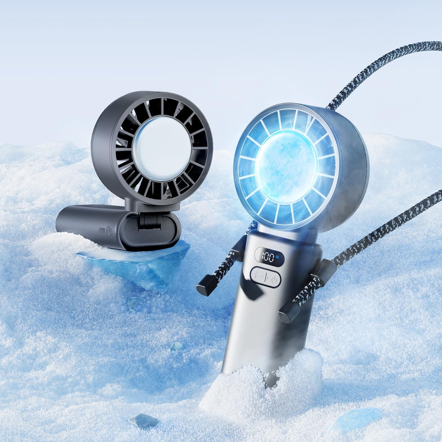 Portable Handheld Fan, Built-in Cooling Compress, 100-Speed Rechargeable Personal Fan, 15Hrs Cooling, 120°Foldable Design, 3-IN-1 Portable-fan for Travel, Cooling Device for Outdoor