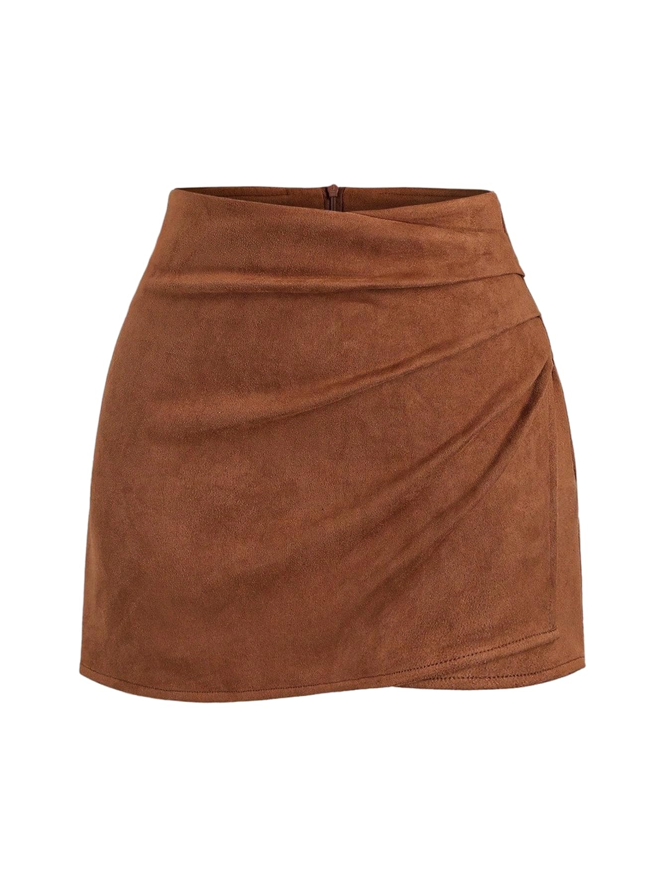 GORGLITTER Womens Suede Bodycon Mini Skirts Fall Wrap High Waisted Ruched Asymmetrical Tulip Pencil Short Skirts