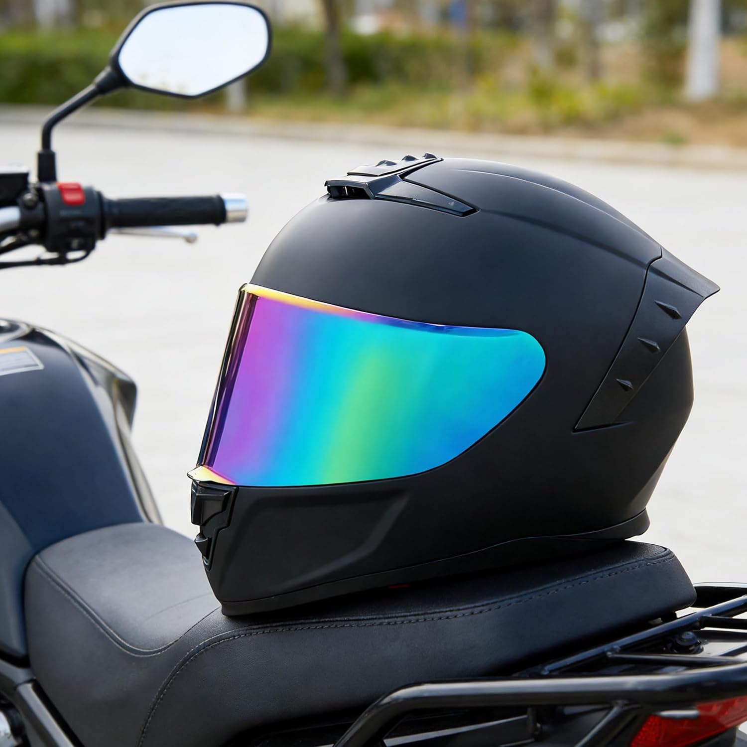 Full Face Motorcycle Helmet,Helmets for Adults Motorcycle, MG611 Motorbike Racing Street Bike Helmets with Black Visor for Men Women,DOT Approved (Matte Black-Colorful+ Mask, L)