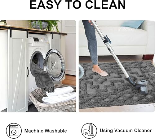 Miniatura 4 de Uphome Alfombra de baño bohemia de 2 x 3 pies, alfombra marroquí copetuda con borlas, alfombra rústica de algodón tejida lavable para entrada,