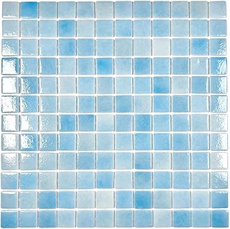 Tenedos Blue Recycled Glass Mosaic Tile Square 7/8 Inch Pattern for Kitchen Backsplash, Swimming Pool Tile, Bathroom, Accent Wall (Not Peel and Stick Tile) (Box of 10 Sheets, Sky Blue)