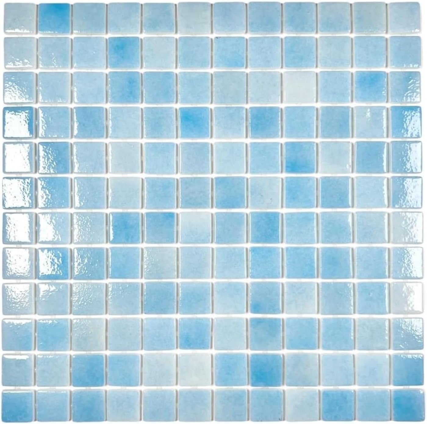 Tenedos Blue Recycled Glass Mosaic Tile Square 7/8 Inch Pattern for Kitchen Backsplash, Swimming Pool Tile, Bathroom, Accent Wall (Not Peel and Stick Tile) (Box of 10 Sheets, Sky Blue)