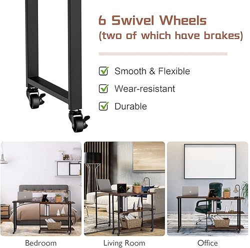 Miniatura 8 de Tangkula Mesa auxiliar grande giratoria de 360 para sofá, escritorio móvil patentado con estantes de almacenamiento de 2 niveles, mesa móvil para