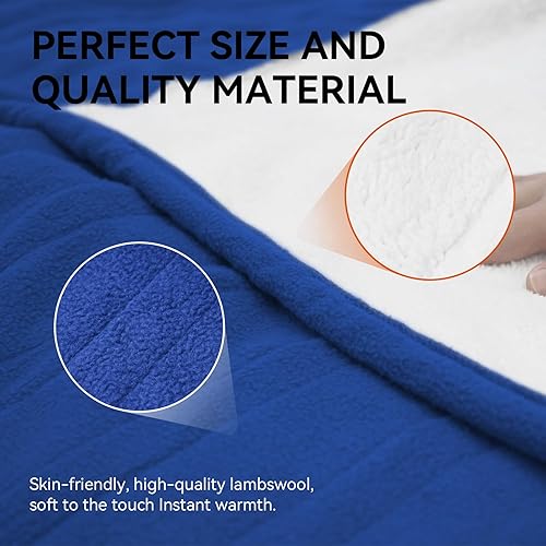 Vista 5 de Manta eléctrica térmica de 50 x 60 pulgadas, manta térmica de sherpa y forro polar, 5 niveles de calefacción y 4 horas de apagado automático, Azul