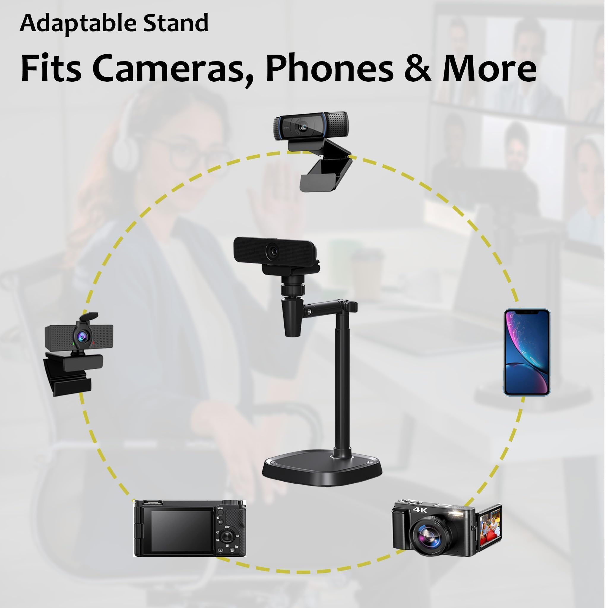 Supporto per webcam per webcam C925e C922x C922 C930e C930 C920 C615 Brio 4K, luce destra con filettatura da 1/4" (nero)