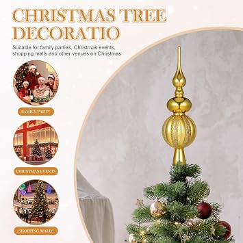 Artibetter Christmas Tree Topper Shiny Xmas Tree Finials Hand-Painted Treetop Plastic Season Decorations, Beautiful, Classic Christmas Ornaments Golden 9.05 x 2.63 Inches