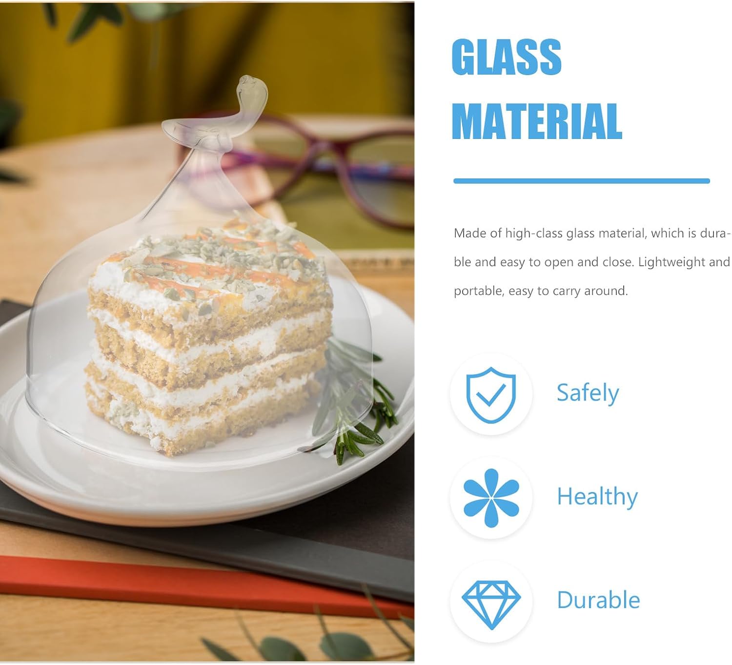 Glass Dome for Cake Display, 20cm High X 18.3cm Diameter, Bread Cover Dome, Protective Dessert Food Cloche for Restaurant and Home Use