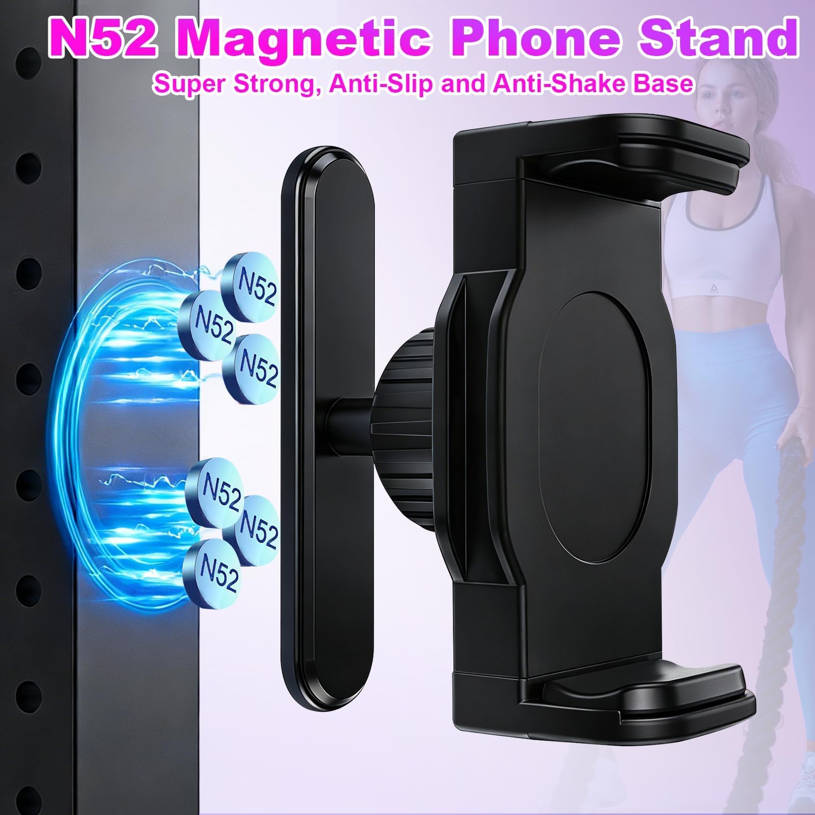 Soporte Magnético Para Móvil De Gimnasio Con Rotación 360° – Imán N52 Y Clip De Seguridad, Compatible Con IPhone 17/16/15 Y Teléfonos De 4.7 A 6.5 Pulgadas