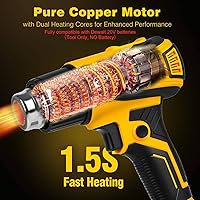 Vista 3 de Pistola de calor inalámbrica compatible con batería Dewalt de 20 V, pantalla LCD de 350 W, ajuste de 2 temperaturas (120 ℉-1110 ℉), 4 boquillas