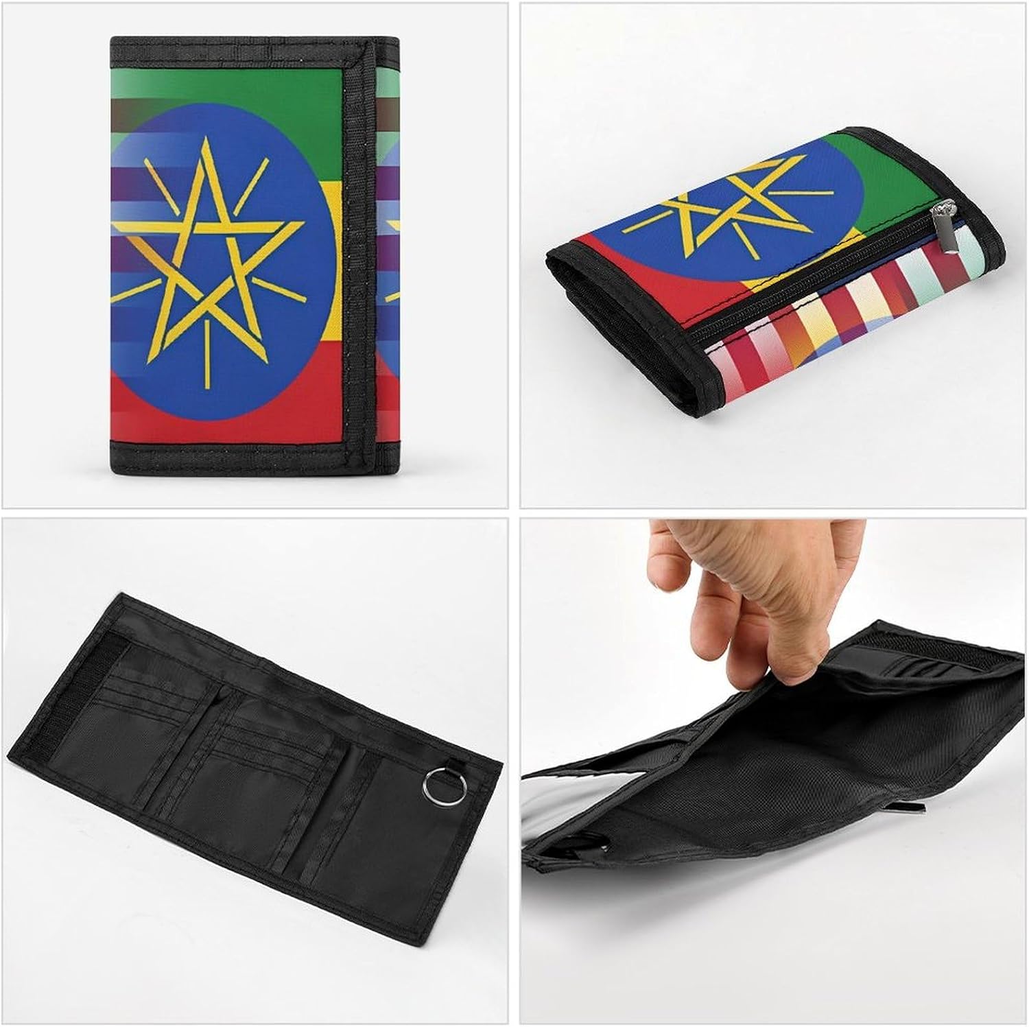 Ethiopian And U.S. Flag Trifold Slim Wallet Front Pocket With Money Clip And ID Credit Card Slots For Travel Work