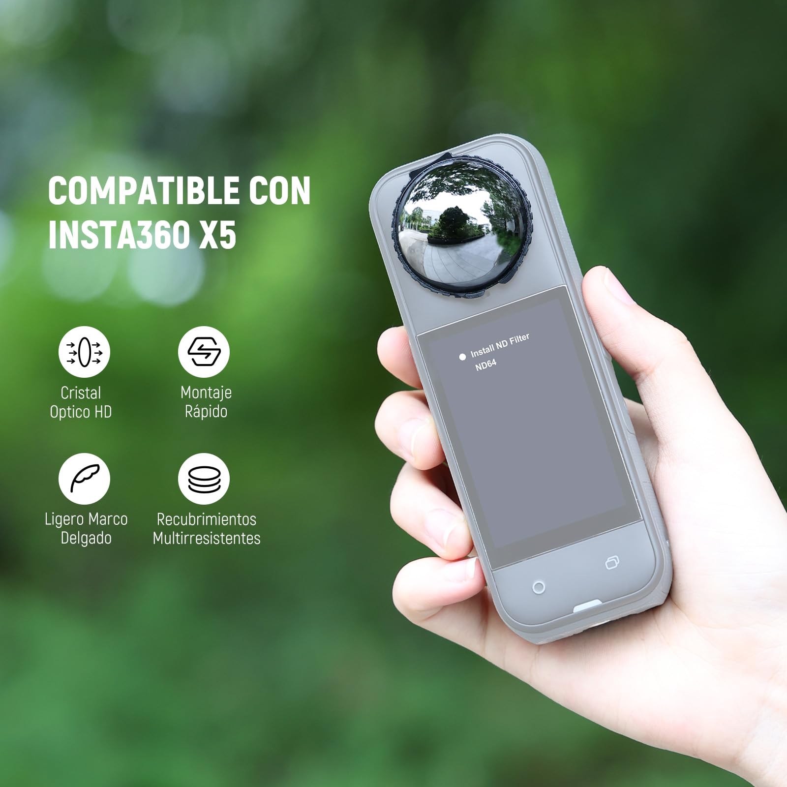 NEEWER ND Filtros Compatible con Insta360 X5, ND64 Filtro Objetivo Juego, 6 Pasos Reducción de Luz Rosca Detección Automática Vidrio Óptico Multicapa Densidad Neutra, Accesorio para Action Cam, 2 Pack