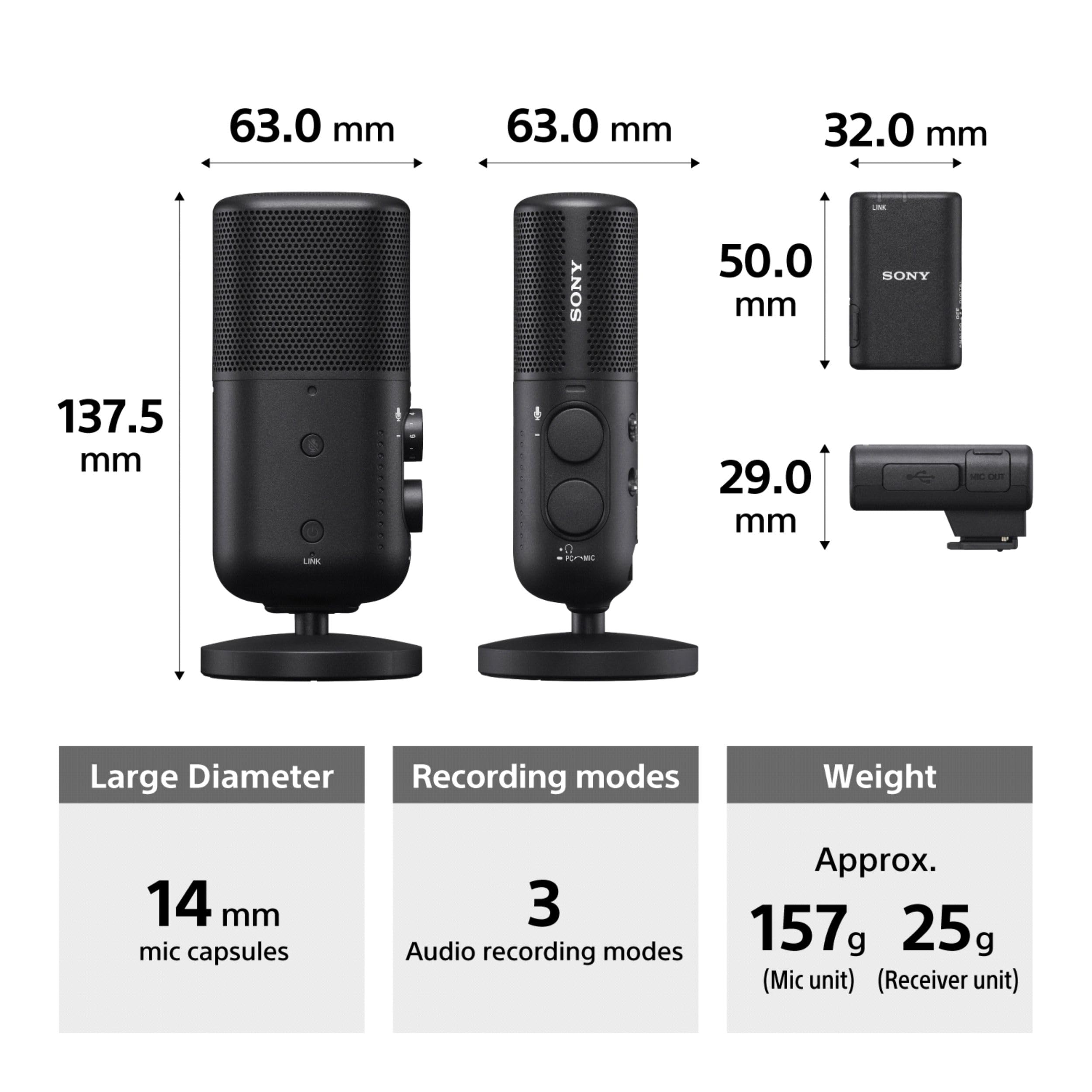 Sony ECM-S1 bezprzewodowy mikrofon streamingowy Sony | odbiornik MI Shoe/USB, redukcja szumów, niski latency, idealny do streamingu, vlogów i wywiadów (ECM-S1)