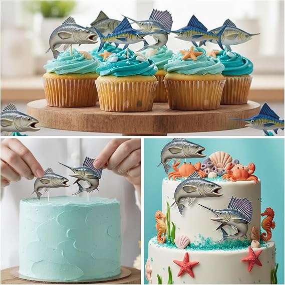Infovox Silicone Fish Molds, 2 Pack, Ocean Fondant Molds for Cake Decoration Cupcake Topper Chocolate Candy Gum Paste Polymer Clay