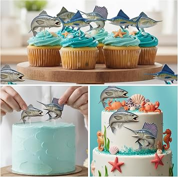Infovox Silicone Fish Molds, 2 Pack, Ocean Fondant Molds for Cake Decoration Cupcake Topper Chocolate Candy Gum Paste Polymer Clay