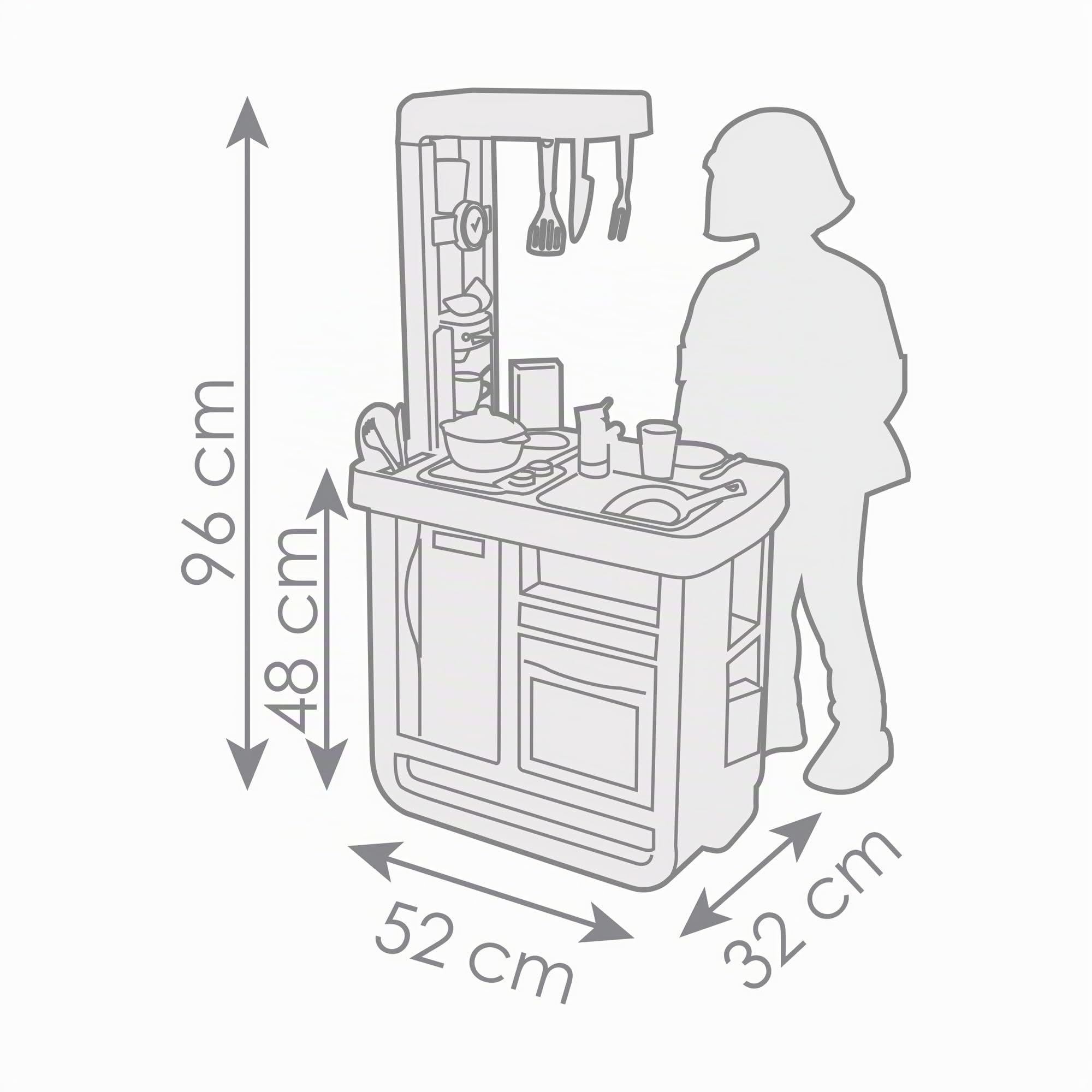 Smoby - Cuisine Bon Appétit - Design Contemporain - Stable et Solide - Plaque de Cuisson avec Effets Sonores, Evier, Four, Frigo, Machine à Expresso et Autres - 23 Accessoires - A Partir de 3 Ans