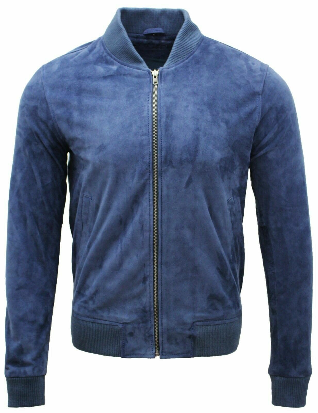 Men's Varsity Suede Blue Leather Bomber Jacket XL