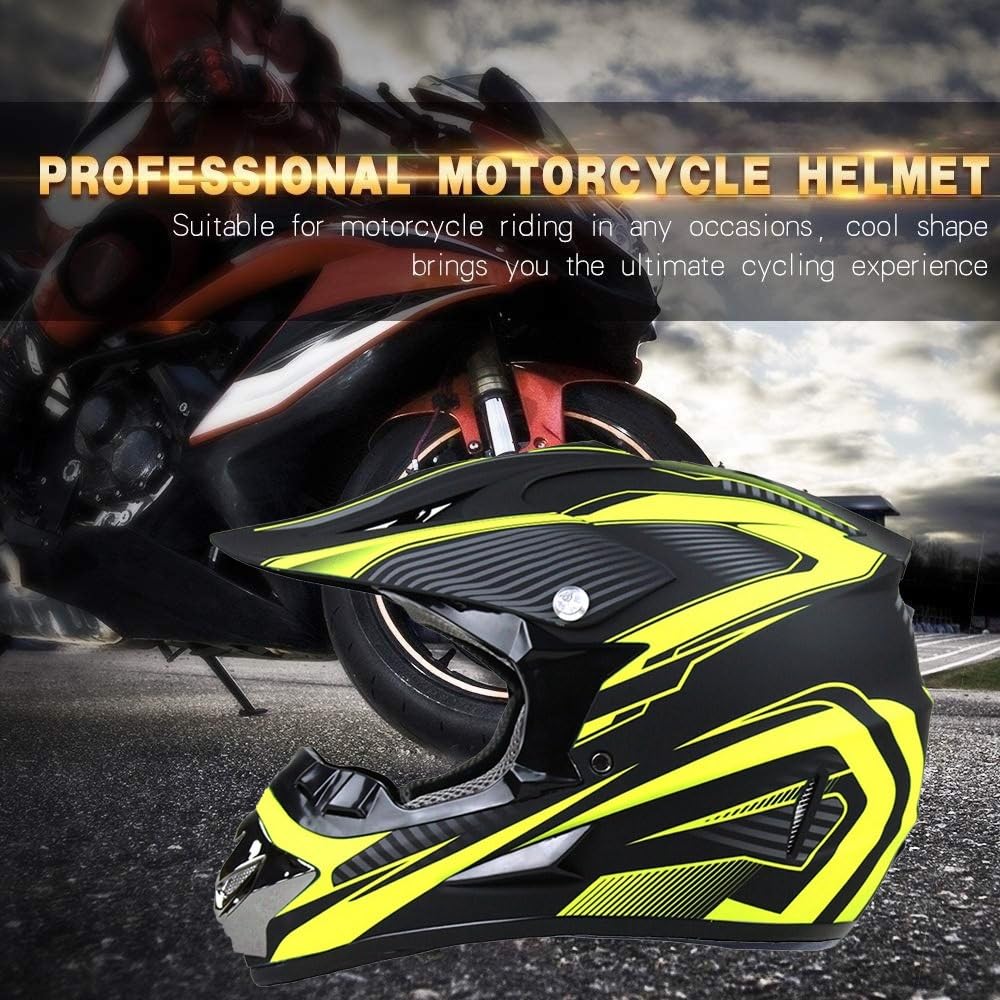 Integrale MTB Casco da Motocross, con Occhiali Guanti Maschera, Giovani Bambini Fuoristrada Moto ATV Caschi, Discesa Gare di Enduro Quad Dirt Bike Casco