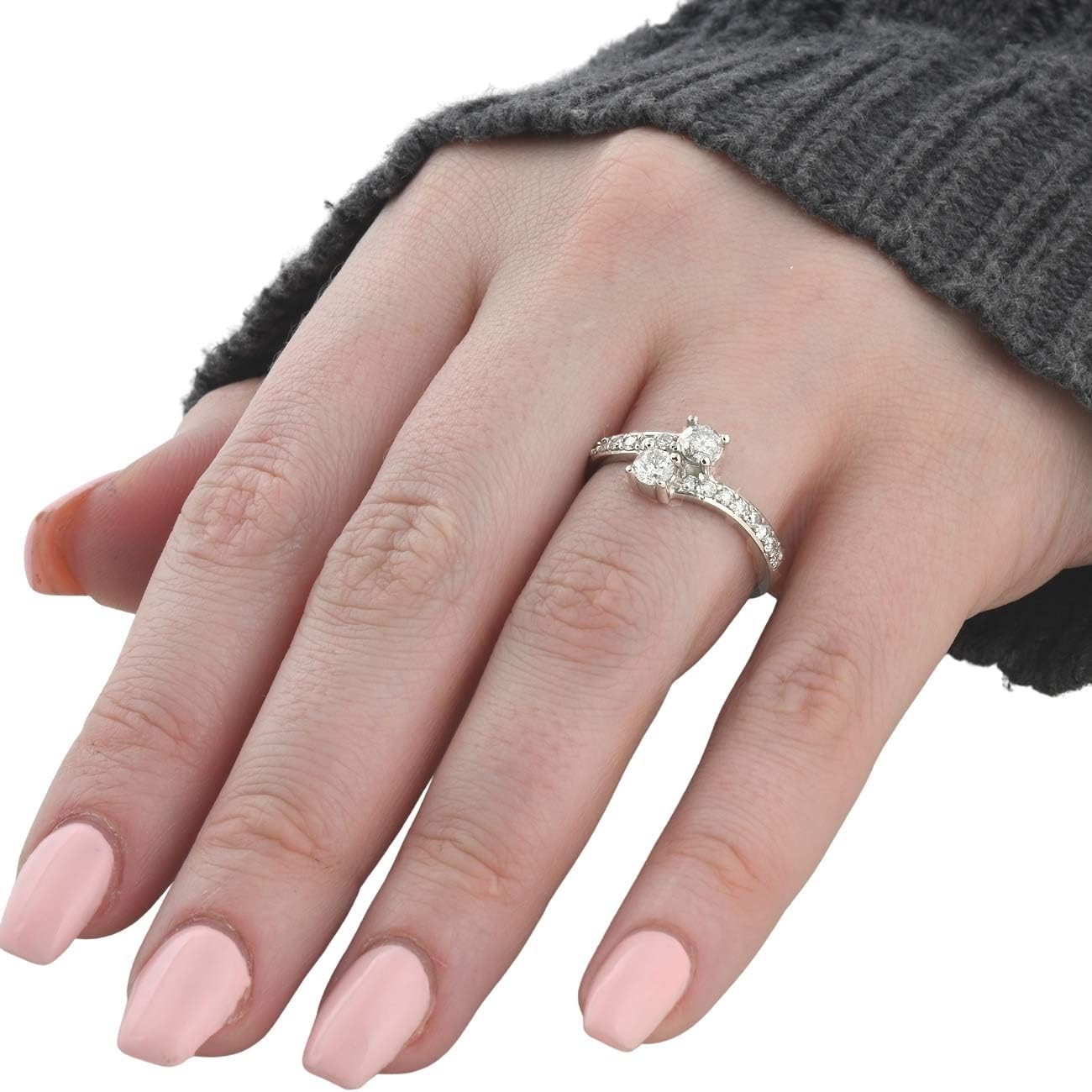 P3 POMPEII3 Pompeii 1 Carat Forever Us Diamond Two Stone Engagement Ring 10K White Gold