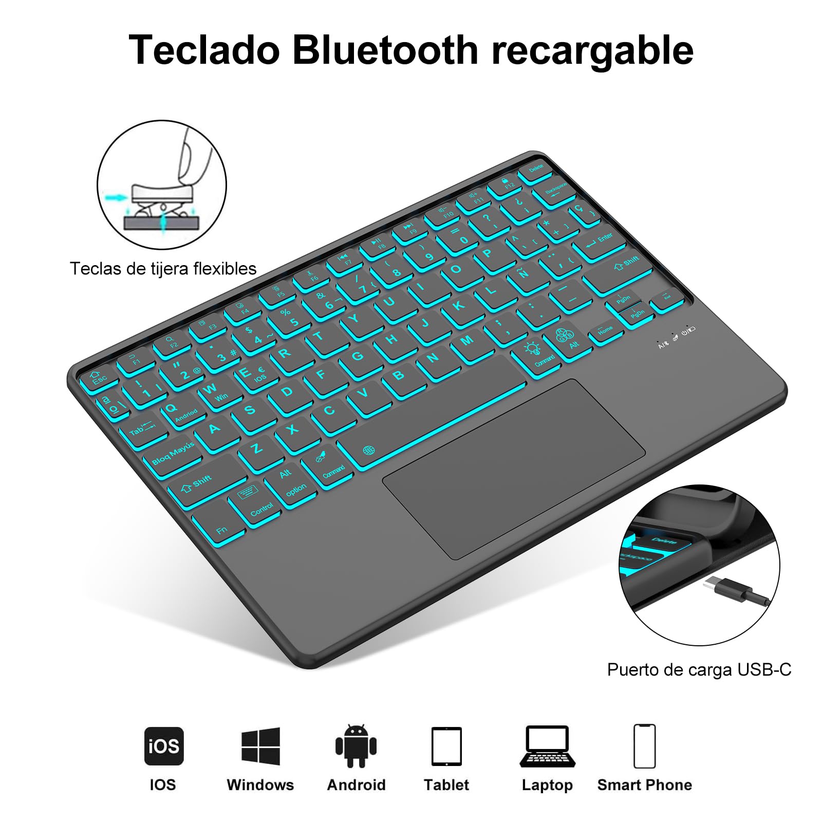 Teclado para Lenovo Tab M11 11" 2024 con Retroiluminado y Touchpad, Negro | Teclado Bluetooth Retroiluminado 7 colores Desmontable con Funda Delgada y Touchpad para Tablet Lenovo M11 TB330FU/TB330XU