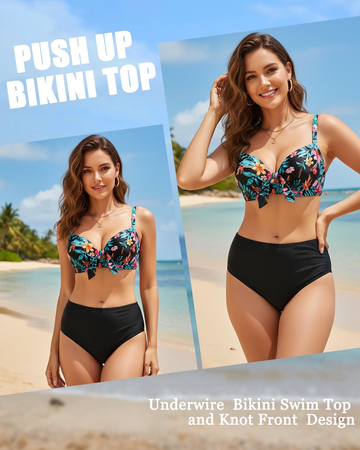 Women Underwire Bikini Swim Top - Push Up Knot Front Swimsuit Top 2025 Bathing Suit Bra - Image 5