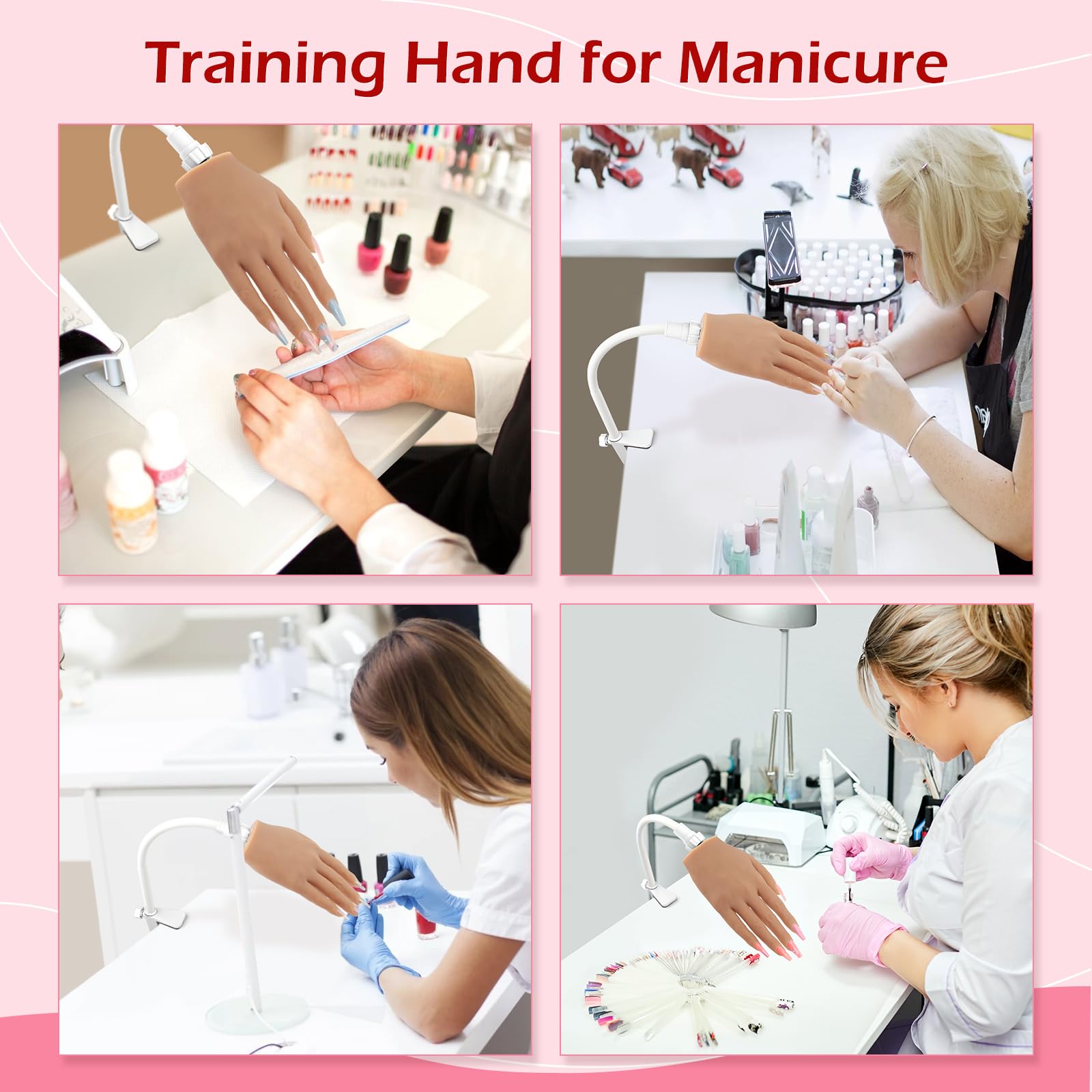 Mano de práctica para uñas acrílicas, práctica de mano de uñas de silicona, dedos flexibles, manos falsas de maniquí para práctica de uñas, kit de modelo de mano para suministros de uñas, 5