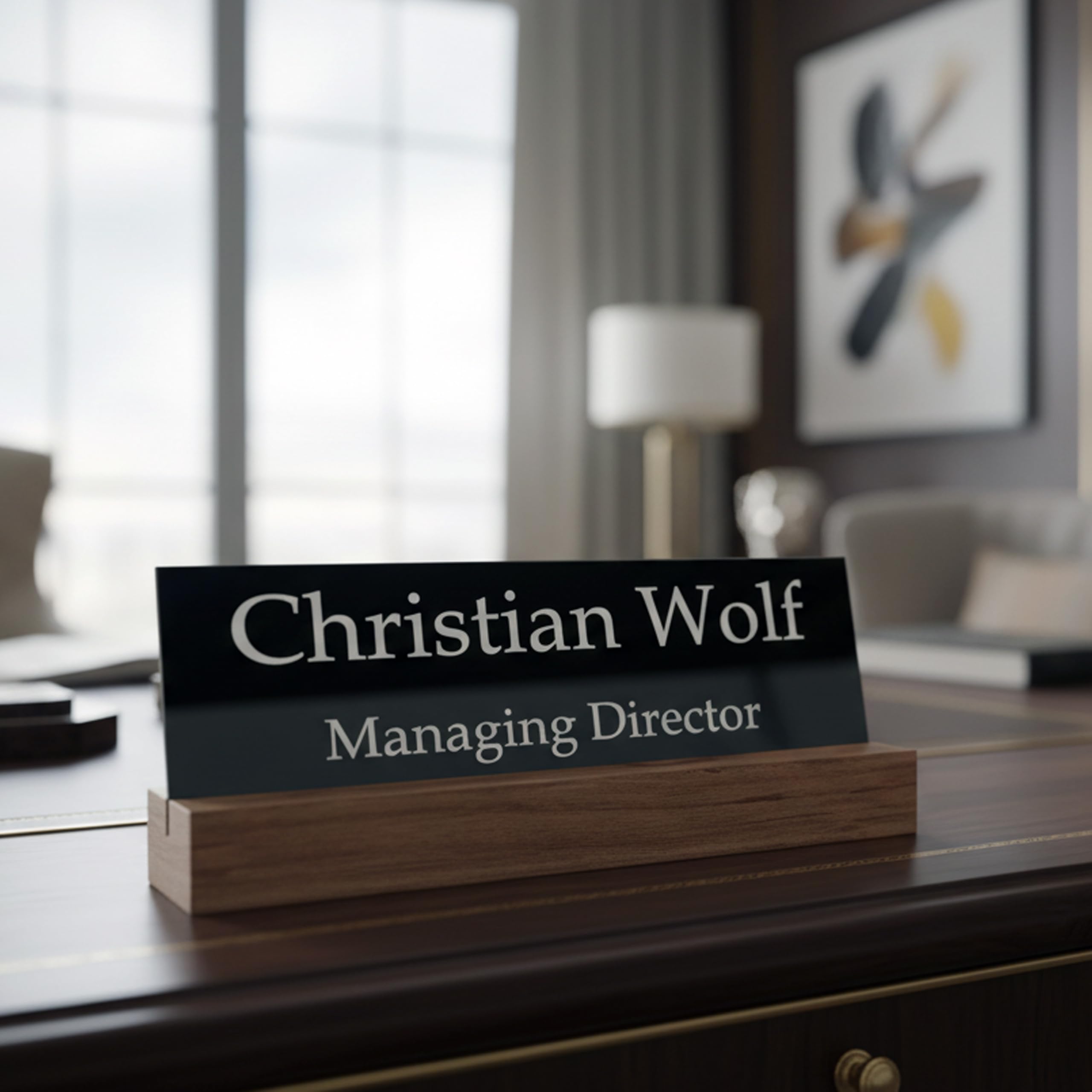 Customized Desk Name Plate with Wooden Base | Personalized Office Table Name Plate | Black Acrylic (Model 1) — Amazon image 2