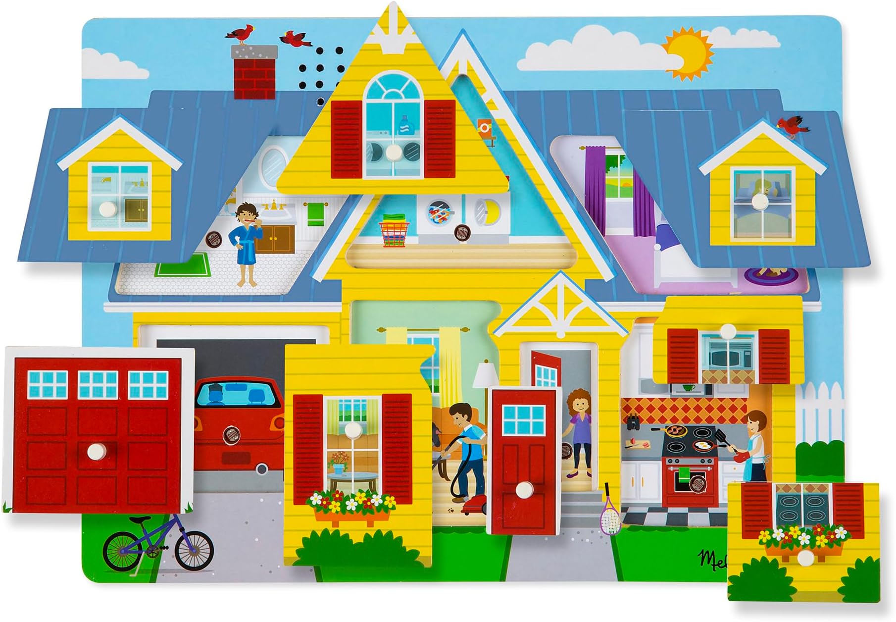 Around the House Sound Puzzle – 8-Piece Wooden Peg Puzzle with Light-Activated Sounds – Interactive Learning Toy for Kids Age 2 and Up