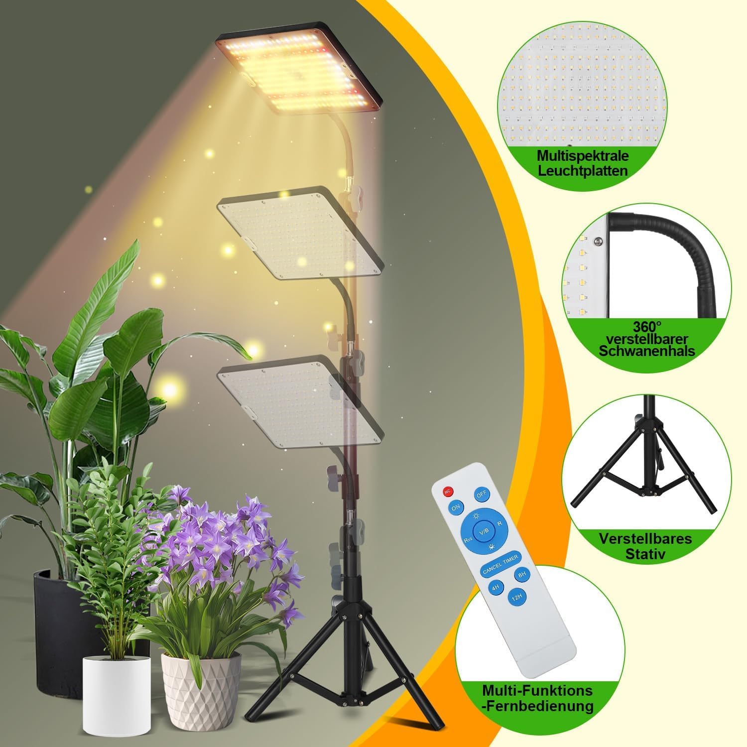Lampa do roślin LED ze stojakiem, lampa do roślin z regulacją wysokości z pilotem zdalnego sterowania, 242 diody LED pełne spektrum światła do wszystkich faz wzrostu, możliwość ściemniania z