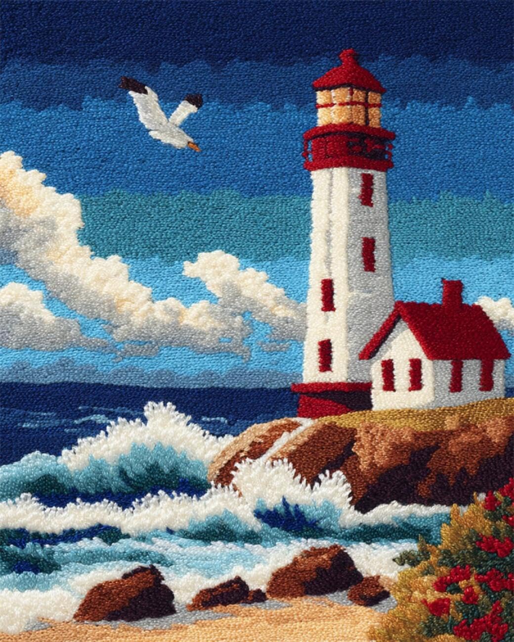 AxiangziK Landscape DIY Rug Making Kit Cartoon Lighthouse DIY Latch Hook Kits Hand Craft Embroidery Tapestry Carpet Rug Making Enthusiasts Gift 39x55in