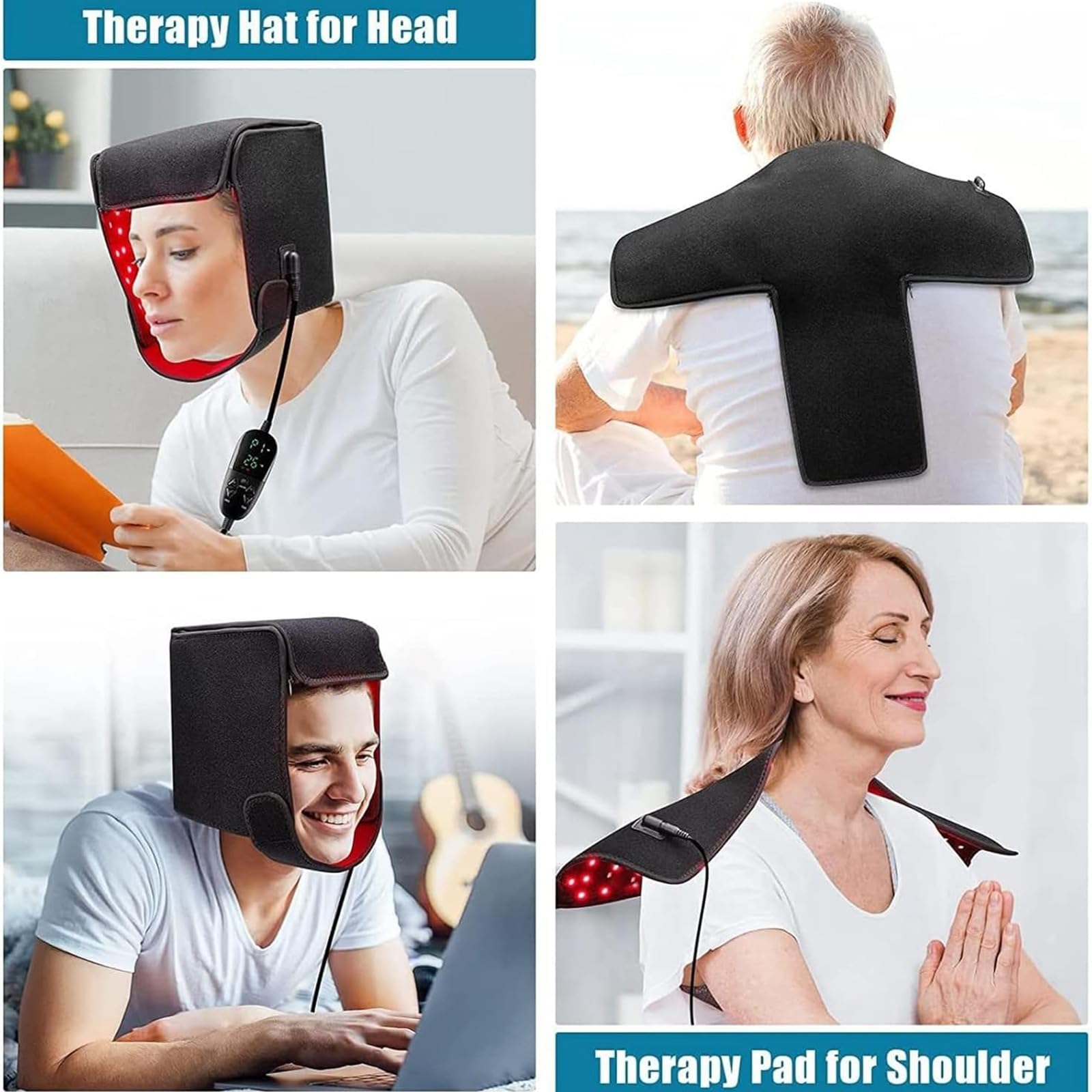 Gorro de terapia de luz roja, 215 LED de 660 Nm y 850 Nm Dispositivo de terapia con LED de infrarrojo cercano con 5 niveles ajustables y temporizador de 5 a 30 minutos, para la pérdida de cabello