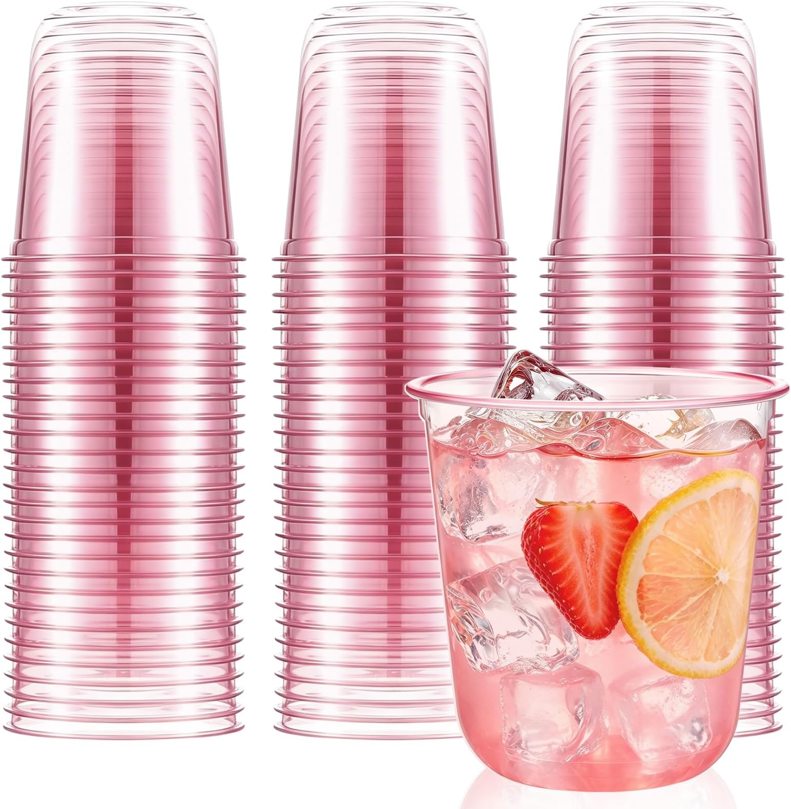 Ziliny 100 Pcs Plastic Stemless Wine Glasses Disposable Plastic Wine Glasses for Parties Weddings Birthdays Cocktail(Pink,12oz)
