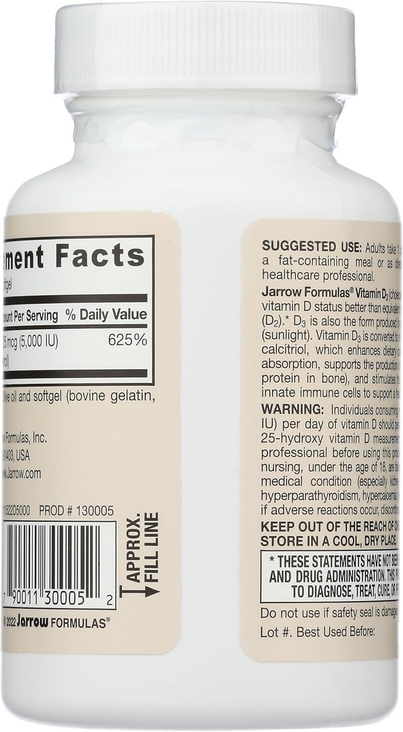 Jarrow Formulas Curcumin 95 500mg - Up to 120 Servings (Veggie Caps) & Vitamin D3 125 mcg (5000 IU) - 100 Servings (Softgels)