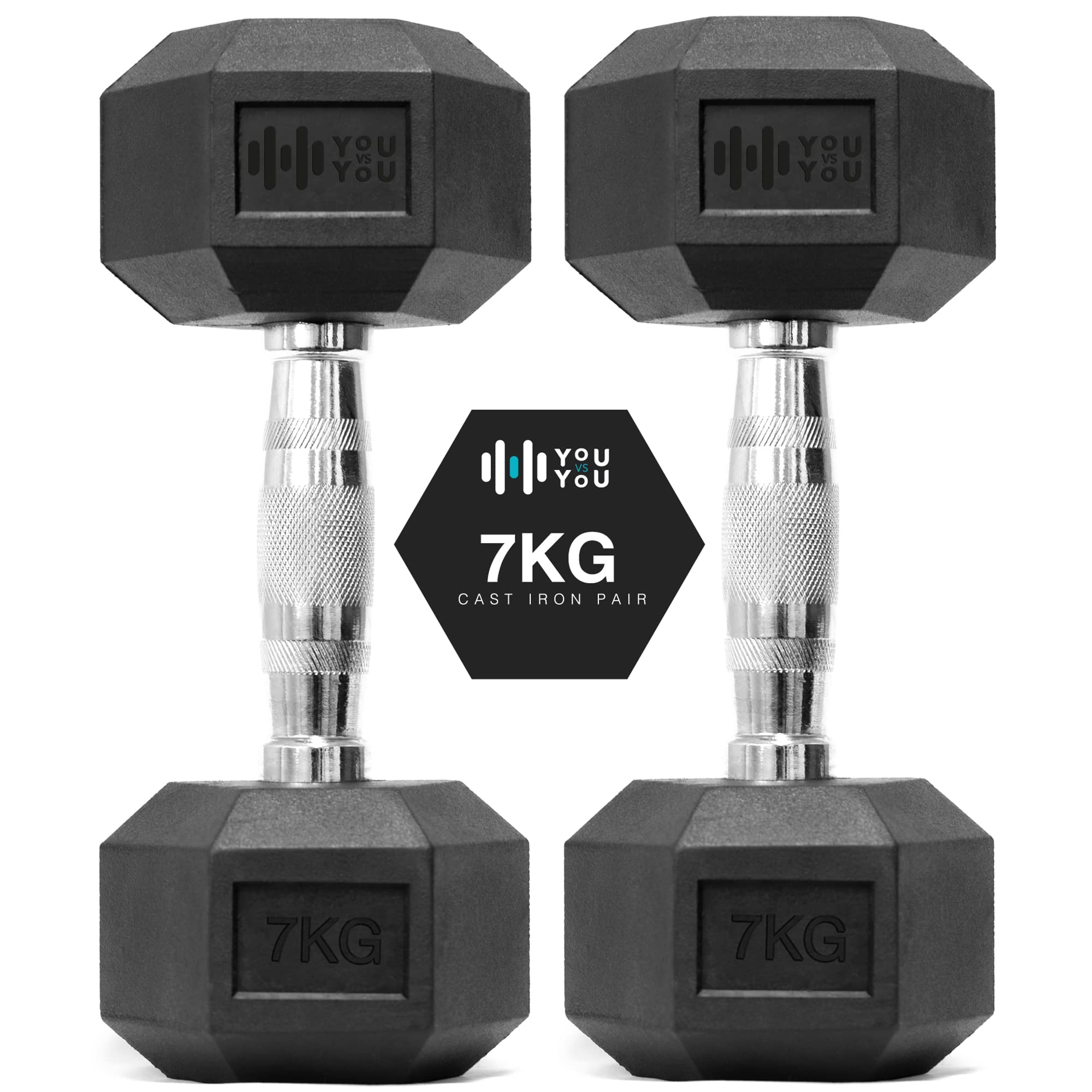 You vs You Hex Dumbbells Weights Pair for Home Exercise | 7kg Set of 2 Hexagonal Weight Rubber Encased for Home Fitness Gym Workouts Training Muscle Building & Conditioning | Unisex | Strength Fitness โ image 1