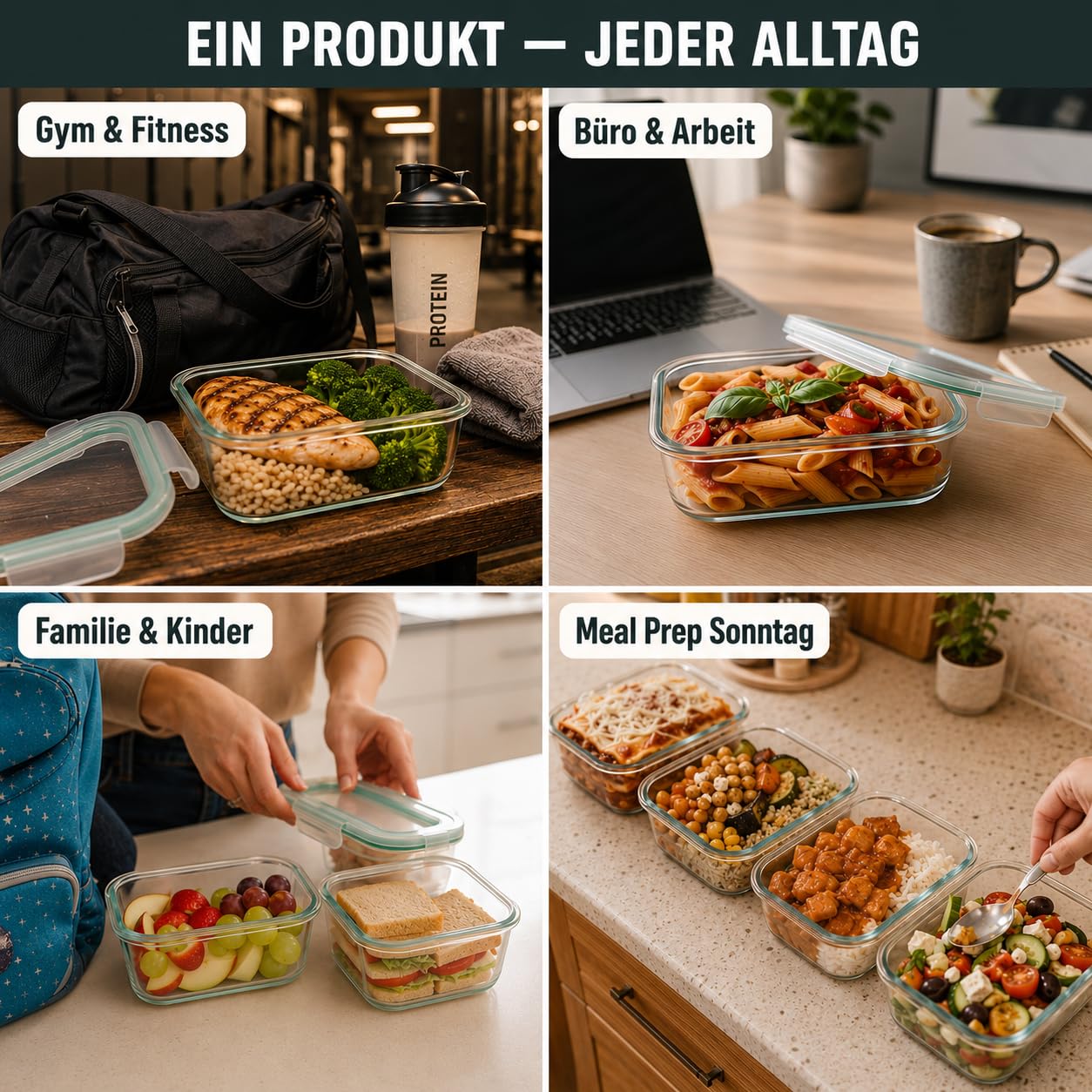 SUPERBUTELKI.PL Meal Prep Cajas de cristal – 8 recipientes de cristal con tapa sin BPA – Resistente vidrio de borosilicato – Fiambrera – Fiambrera – Fiambrera – Fiambrera para microondas – a prueba de