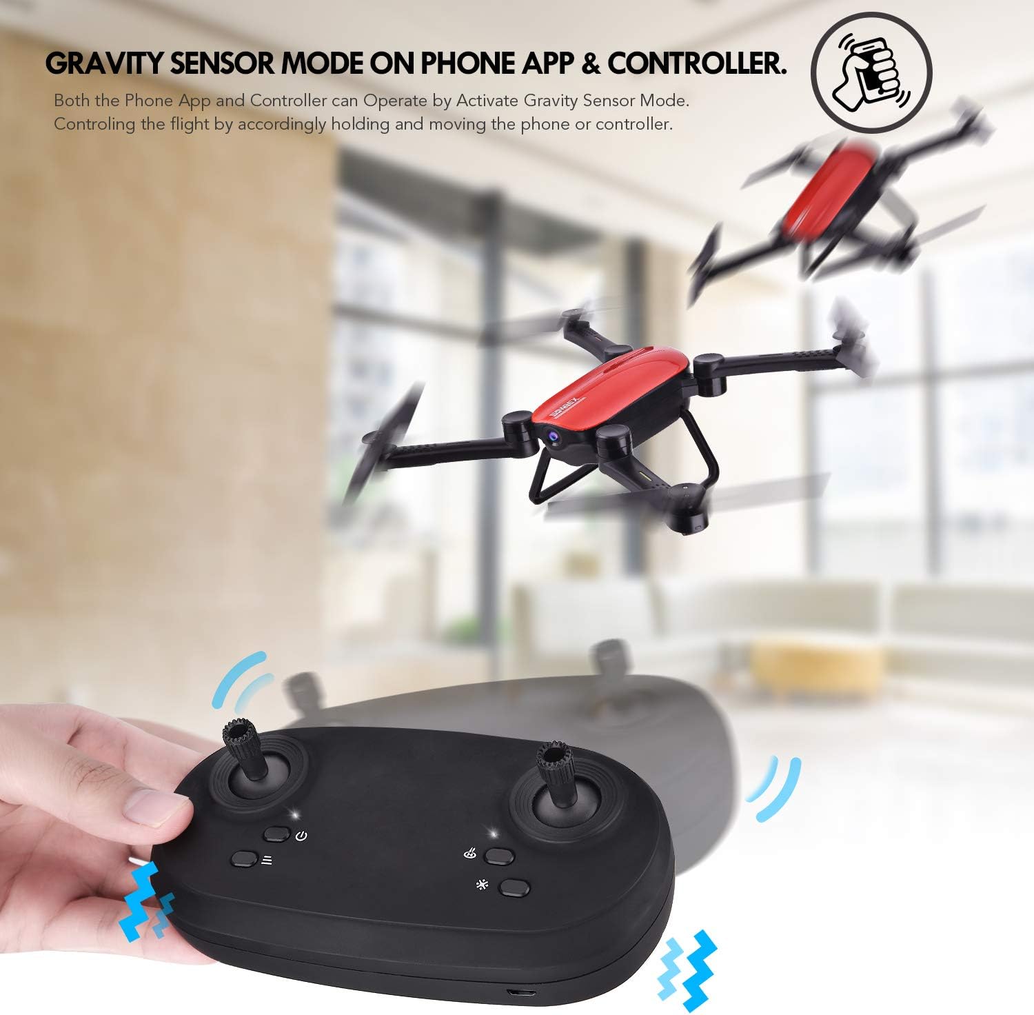 SIMREX X900 Drone Optical Flow Positioning RC Quadcopter with 1080P HD Camera, Altitude Hold Headless Mode, Foldable FPV Drones WiFi Live Video 3D Flips 6axis RTF Easy Fly Steady for Learning Red