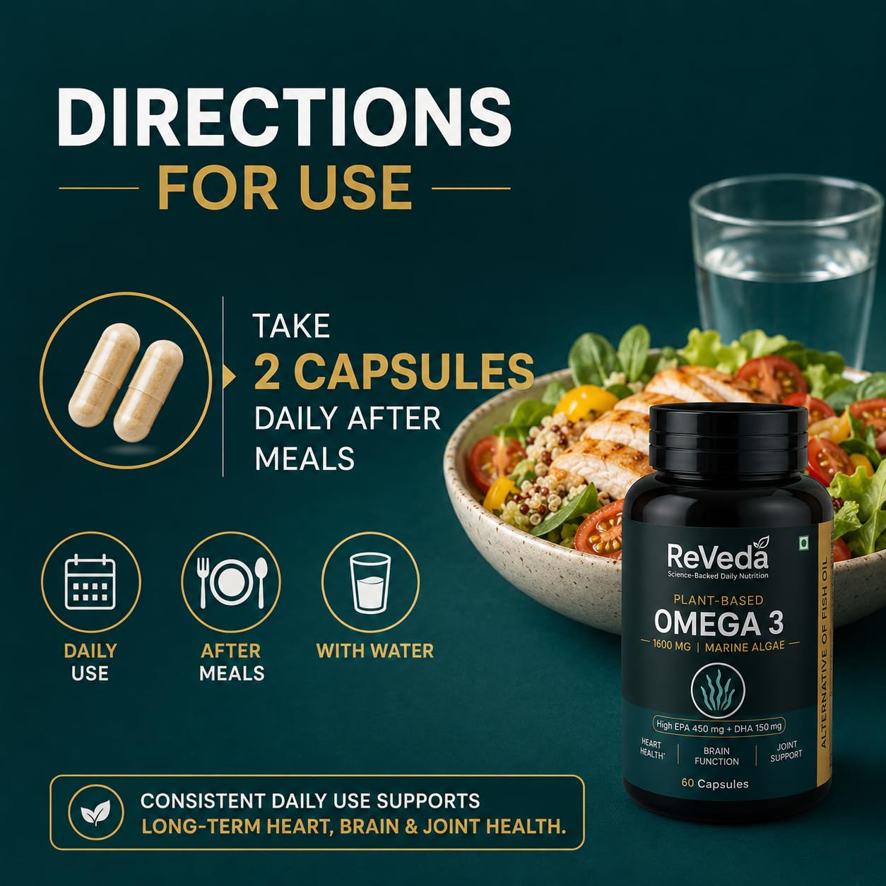 Reveda Plant Based Omega 3, 1600mg | Marine Algae (60 Capsules) — Amazon image 5