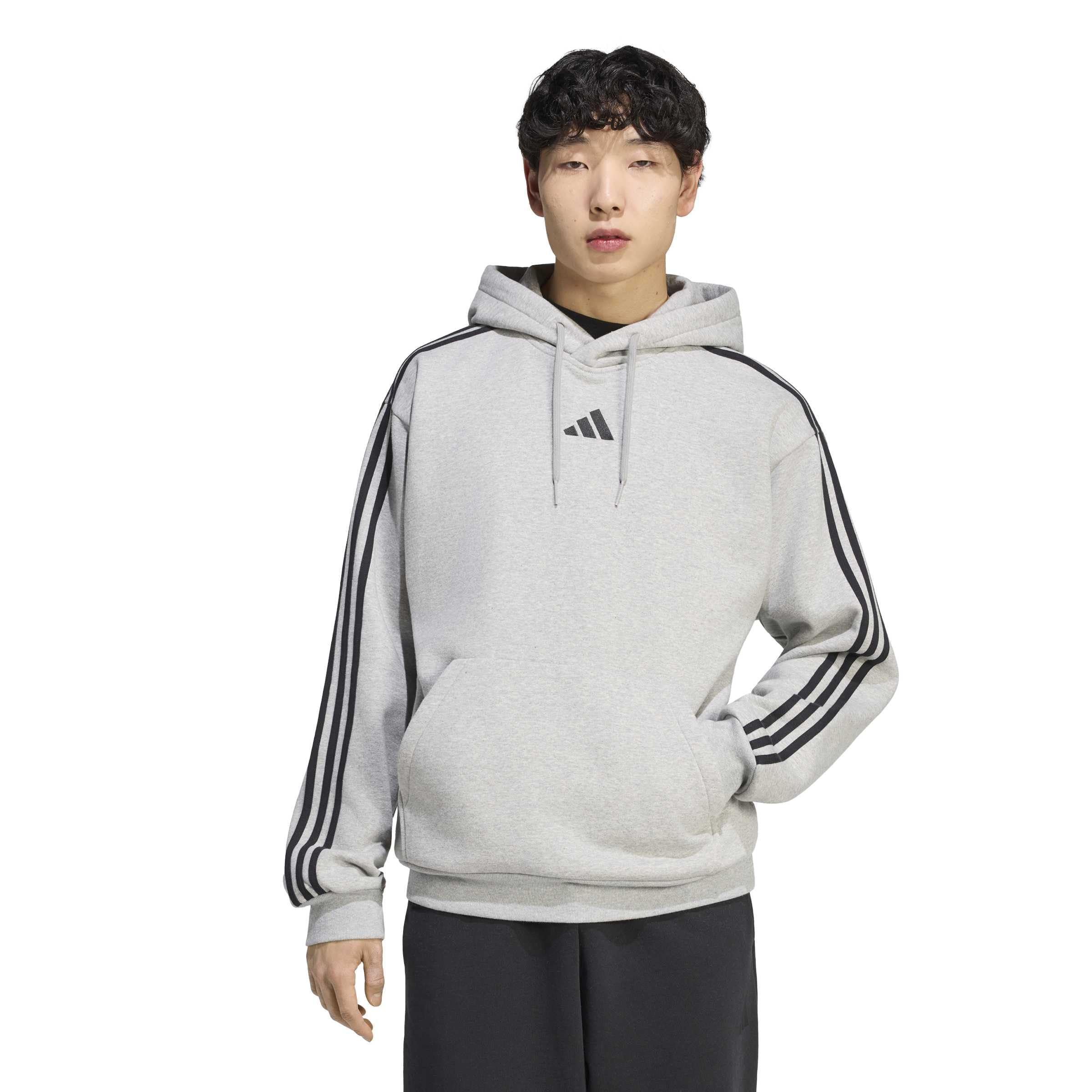 adidas Mezczyzni Essentials 3-Stripes Fleece Hoodie Sweatshirt, medium grey heather/white, 3XL