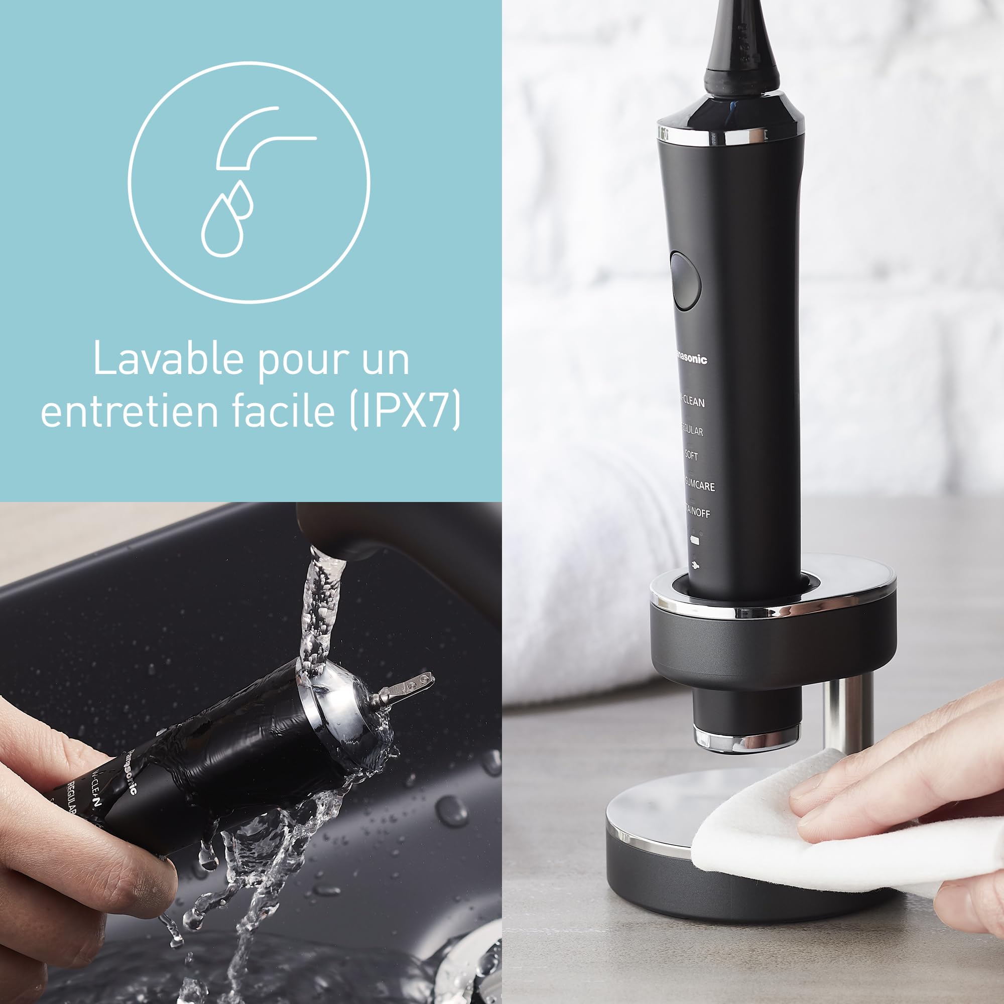 Panasonic - Personalcare EW-DP52-K803 | Brosse à Dents Électrique - Doubles vibrations soniques 45-90 min d'utilisation 5 accessoires 31 000 pulsations/min Minuteur Charge de 1 heure Noir